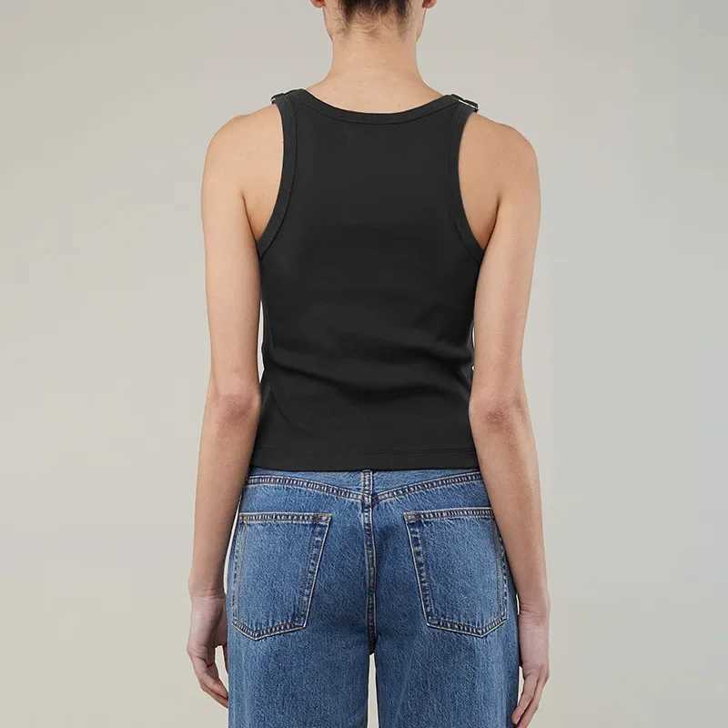 Sexy Tank Top Shoulder Strap Buckle Rib Knitted Halter Crop Tops Women Sleeveless Camisole Female Tube Top Cropped Vest M250513
