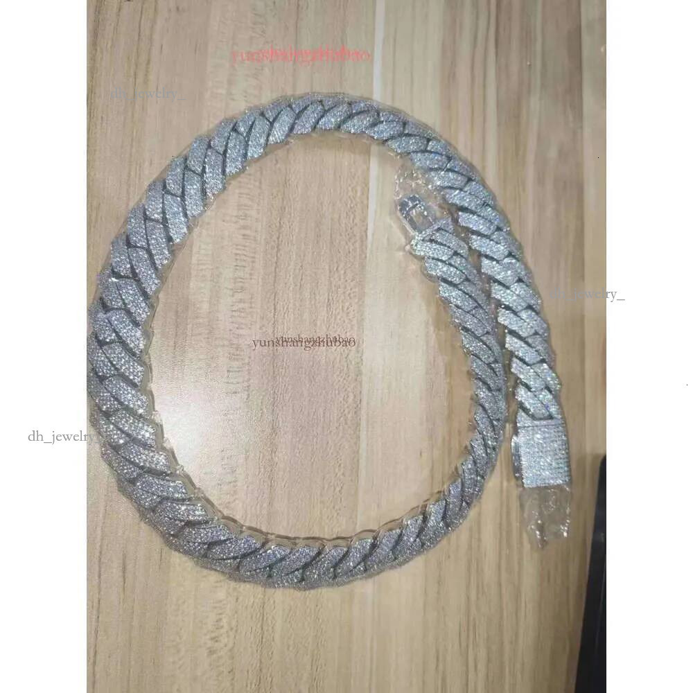 designer moissanite necklace 20mm stainless steel plated gold sier width 3 row iced out cuban k chain hop hip jewelry necklaces bracelet free shipping