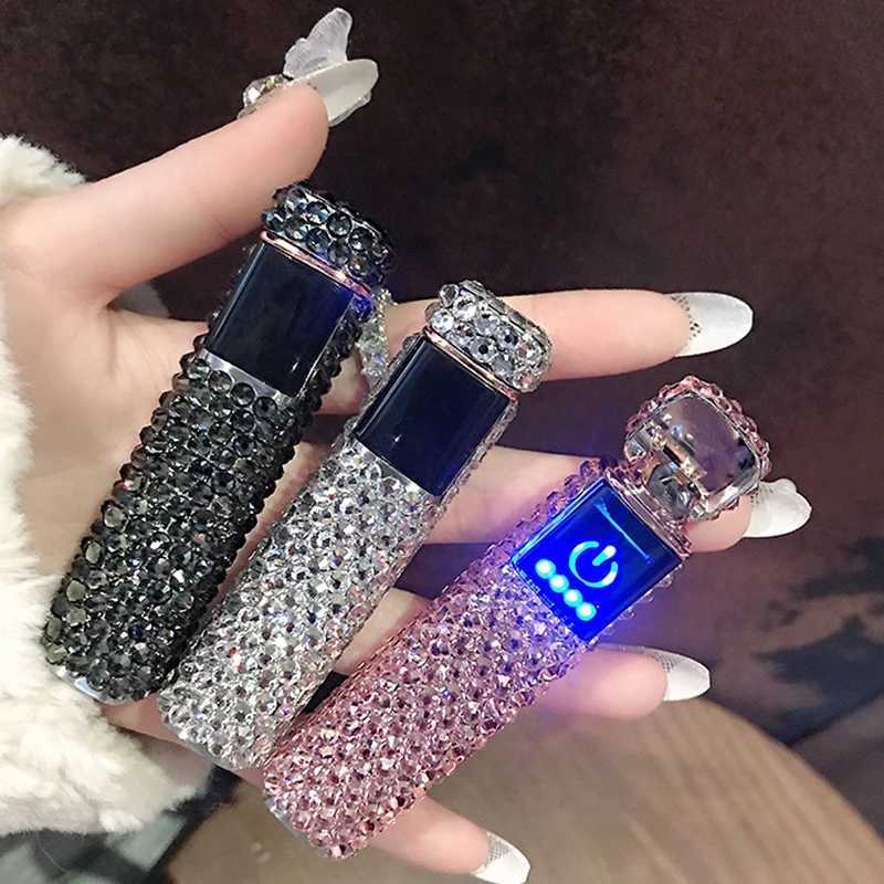 Rhinestone Lighter Touch Screen Usb Lighter Electric Arc Cigarette Lighter Delicate Ladies Lighter Beautiful Smoking Gadget Gift Y250513
