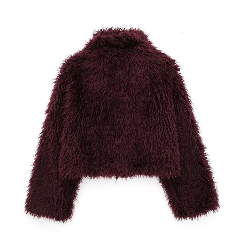Koekop Women's Fashion Bury Asymmetric Thick Collar Fur Coat Vintage Casual Chic Temperament Lady Short Jacket