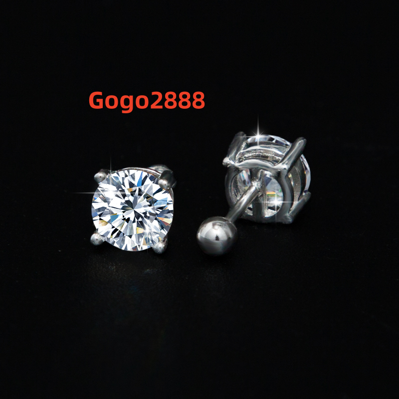 S925 Sterling Silver Screw Earrings for Sleeping Without Removal Four-claw Moissanite 1CT Universal Earrings for Men and Women