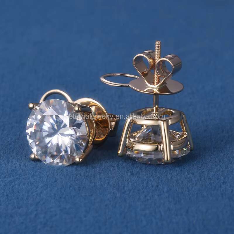 Pass Diamond Tester Iced Out 0.5ct 1ct 1.5ct Brilliant Cut VVS Moissanite Silver 9k 10k 14k Gold Hip Hop Screw Back Earrings