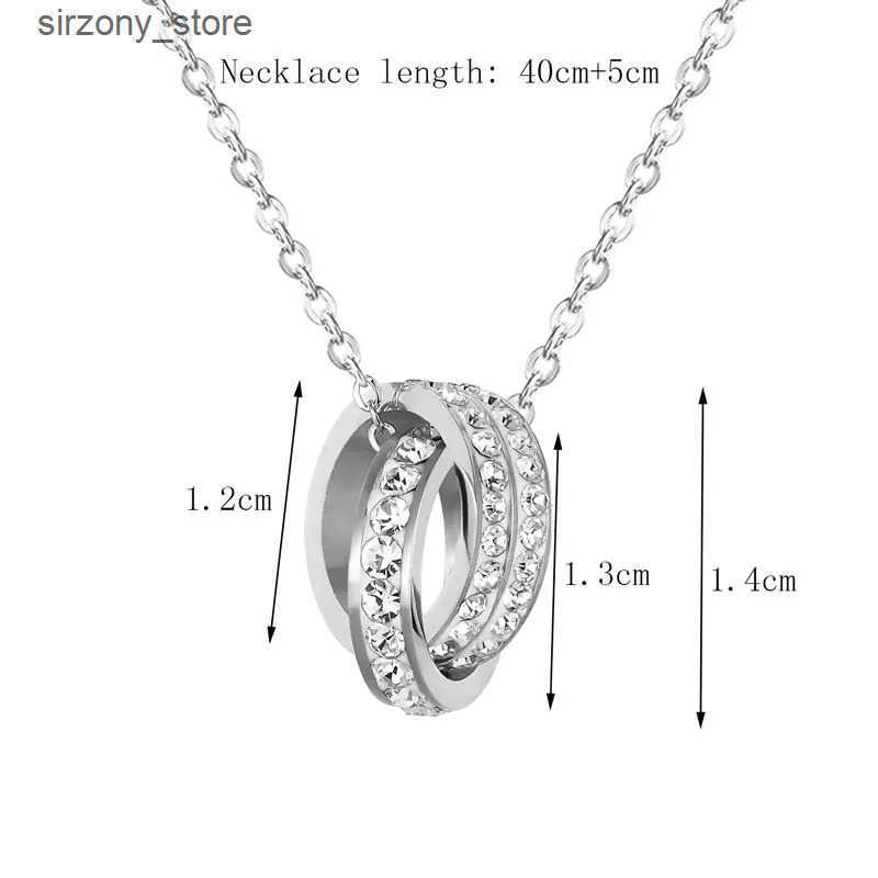 Double Circle Full Zircon Pendant Necklace for Women Love Gift Titanium Steel Gold Color Jewelry Woman Necklace Birthday Gift z250513A03X