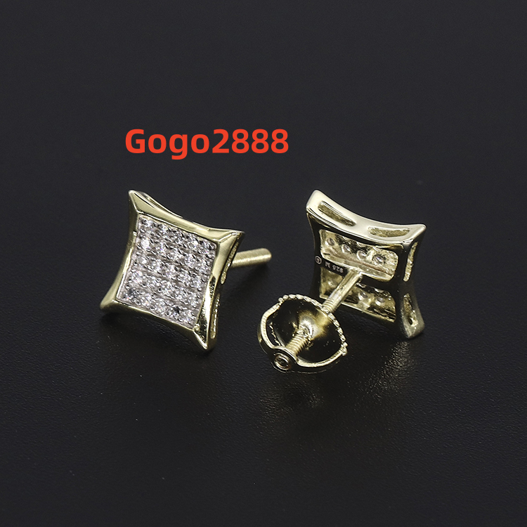 Iced Out Hip Hop Square Sterling Silver 925 White Gold Plated Screw Back Moissanite Diamond Stud Earrings Men