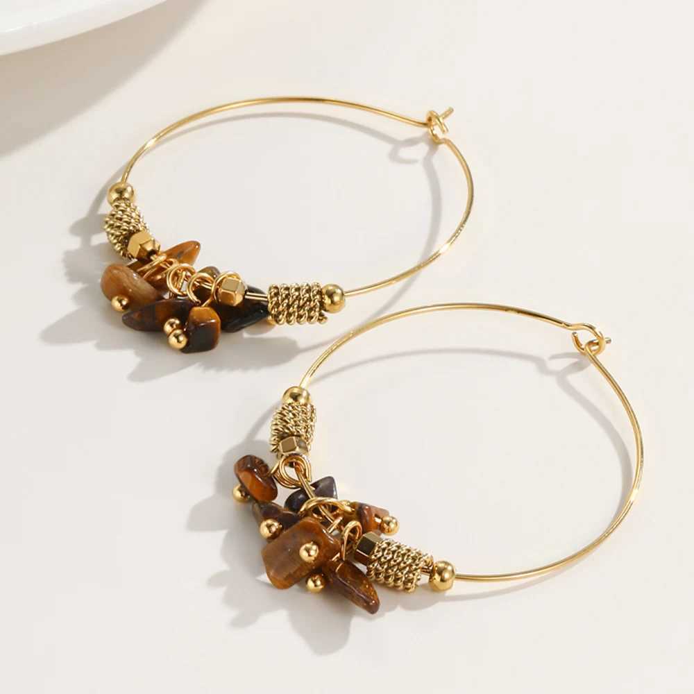 YACHAN 18K Gold Plated Charm Hoop Earrings For Women Stainless Steel Charms Dorp Earring Natural Stone Trendy Jewelry Gift Y250510