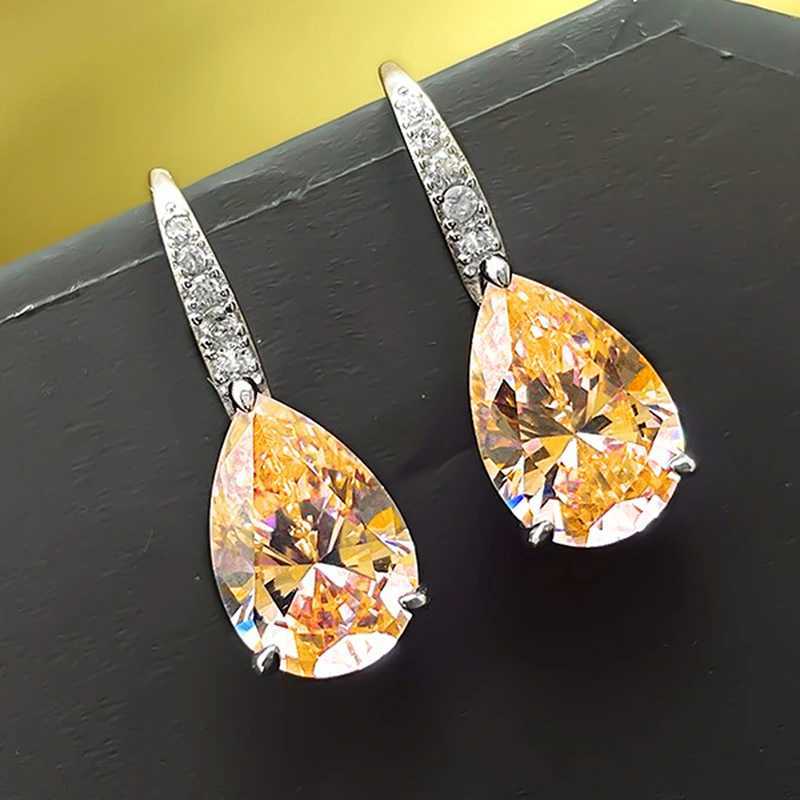 Huitan Pear Pink/Yellow Cubic Zirconia Drop Earrings for Women Silver Color Luxury Wedding Engagement Female Earrings Jewelry Y250510