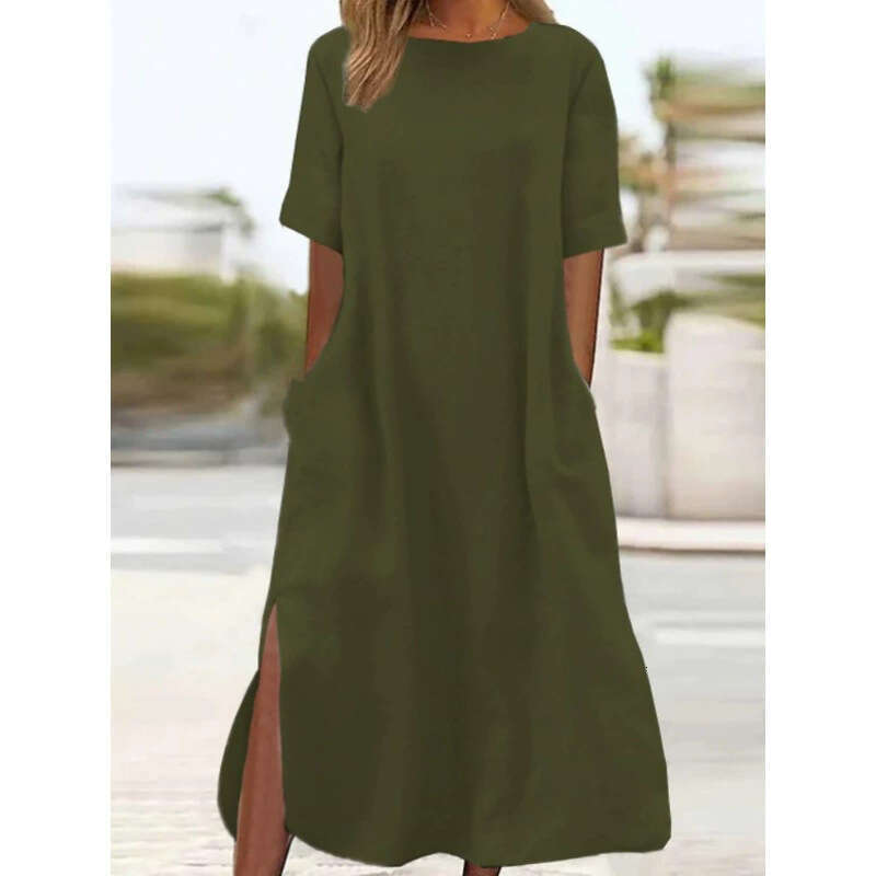 Women Clothes Dress Women S Plus Size Long Casual Simple Loose Atmospheric Cotton And Linen Dress KQ