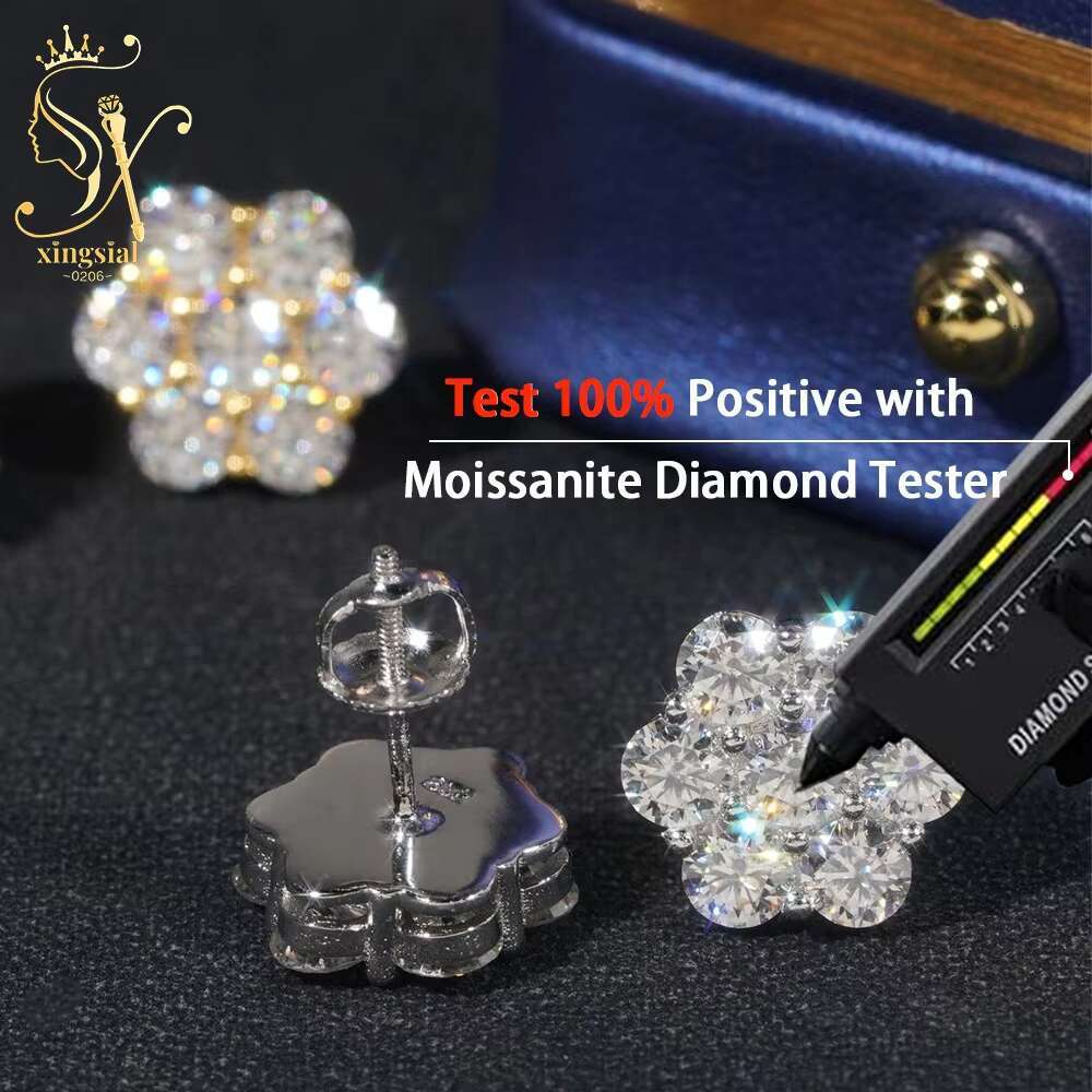 Wholesale Iced Out Hiphop Men Women Gift 925 Silver Gold Plated Screw Back VVS Diamond Moissanite Stud Moissanite Earrings