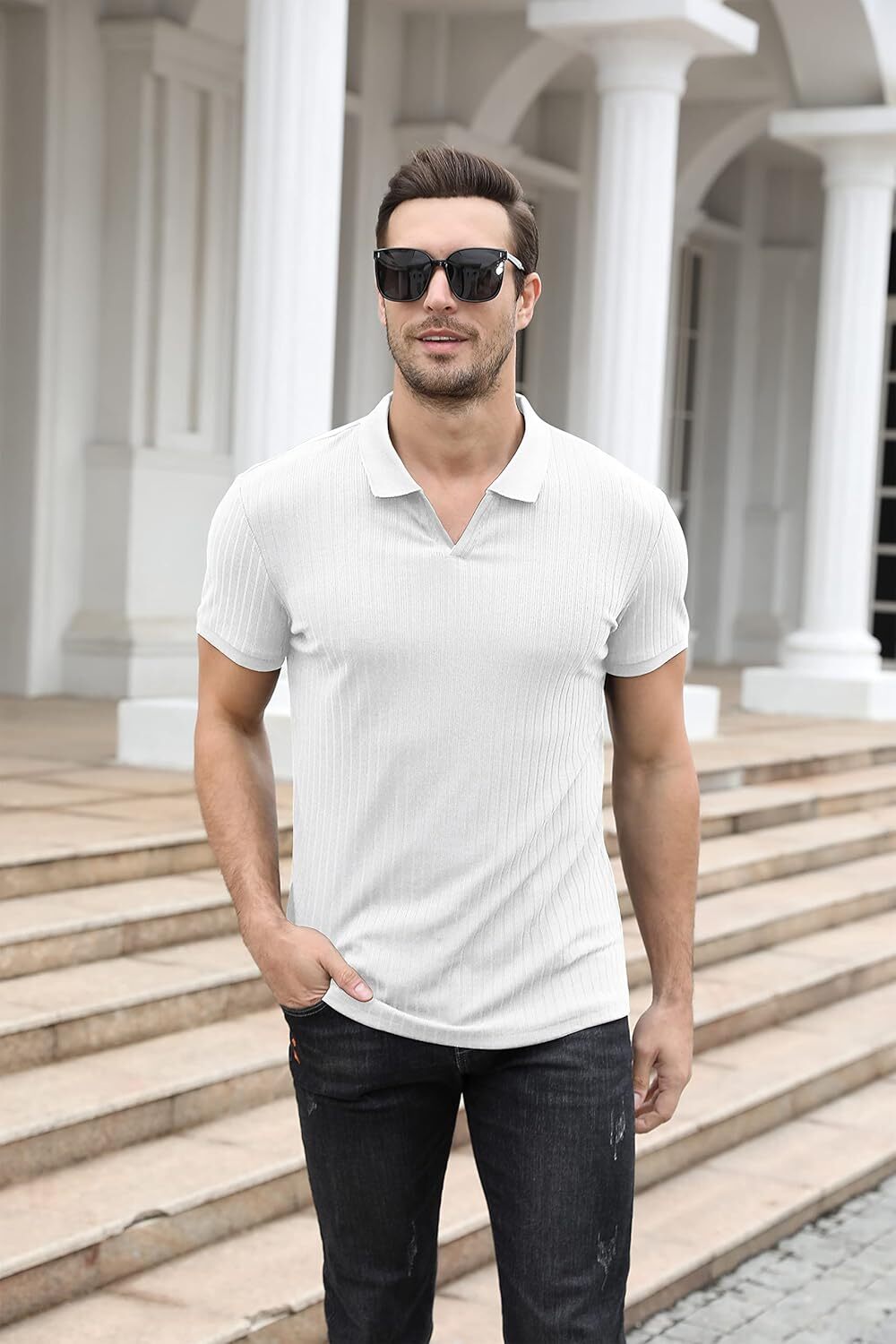 Mens Polo shirt Polo Shirts for Men V Neck Slim Fit Short Sleeve Performance Golf Shirt Soft Tees Polos shirts tshirt Casual tops summer clothes
