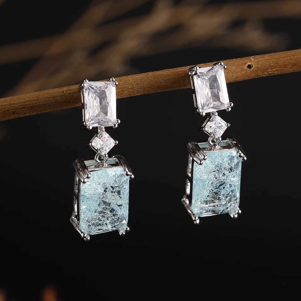 ZAKOL Elegant Blue Stone Dangle Earrings for Women Geometric Rectangle Zircon Wedding Party Ear Accessories Y250510