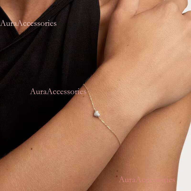 Wholesale Custom Jewelry Sterling Sier Pave Cubic Zirconia Gold Plated Heart Shaped Italian Charm Bracelet for Girls