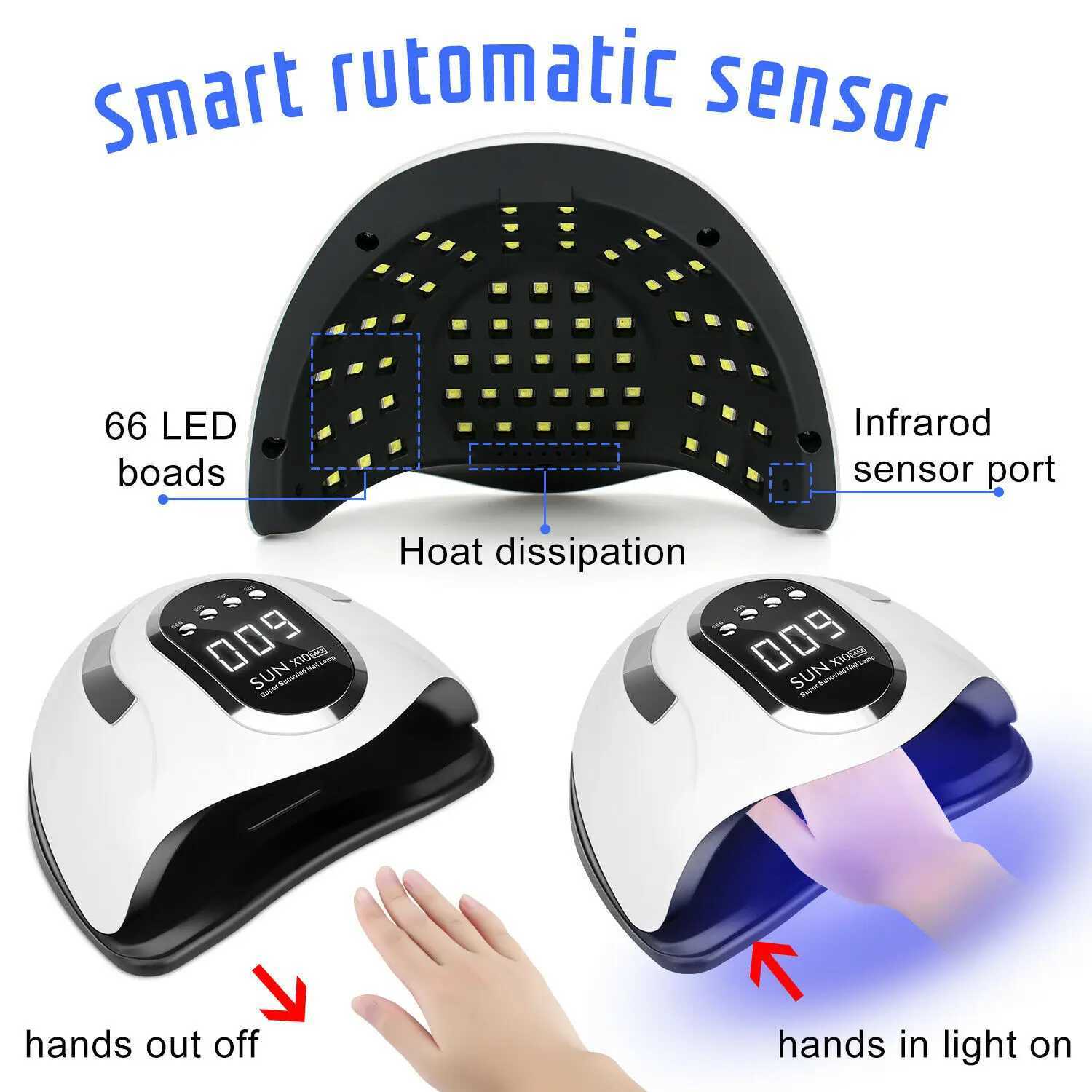 SUN X0 MAX UV LED Nail Dryer 280W 66LEDs Gel Polish Curing Lamp with 4 Timers Automatic Sensor LCD Display Quick Dry Manicure W250513