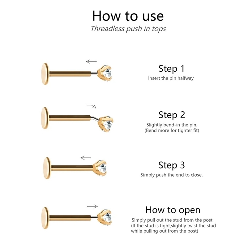 2/8PCS Stainless Steel Eearring Nose Stud Cartilage Piercing Jewelry Helix Tragus Lip Gold Color Tiny Earrings for Women 18G 250512