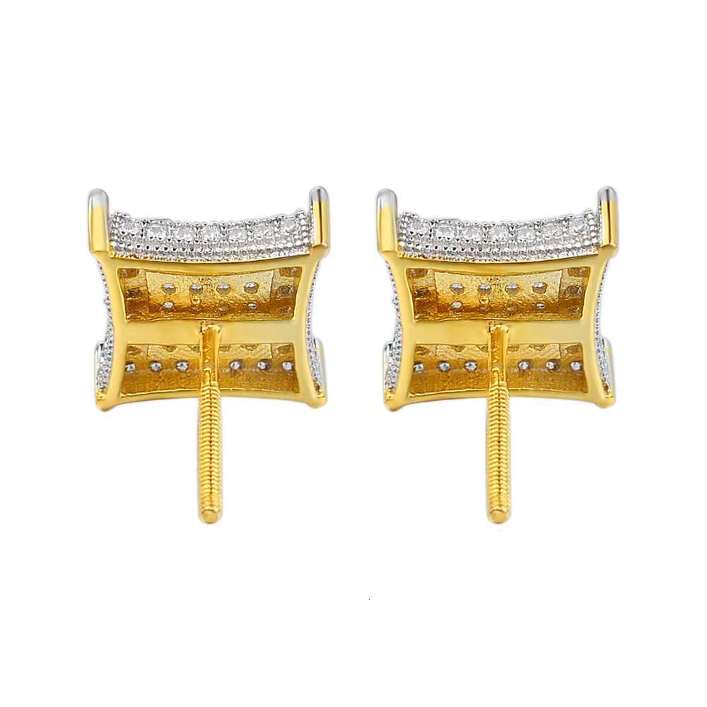 Hip-hop Statement Vintage Retro Jewelry 925 Sterling Silver Moissanite Diamond Square Stud Earrings for Man