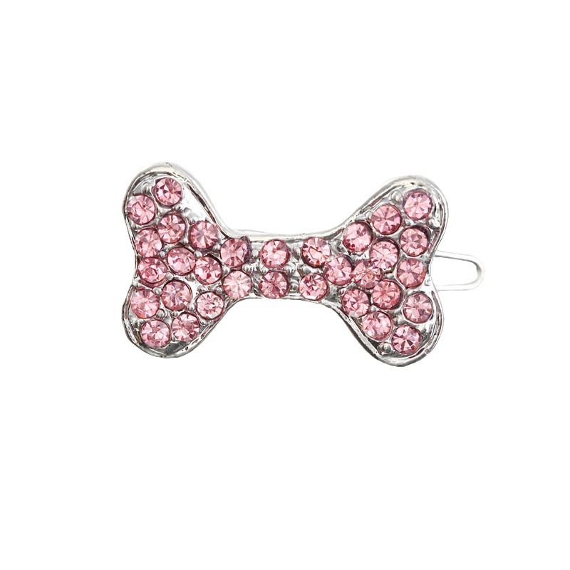 5 Pcs Girl Dog Hair Clips Cute Dog Bone Hairpin Pink Hair Barrettes Rhinestones Dog Hair Pins for Puppy Kitten Pet Party Birthday Hair Grooming Access