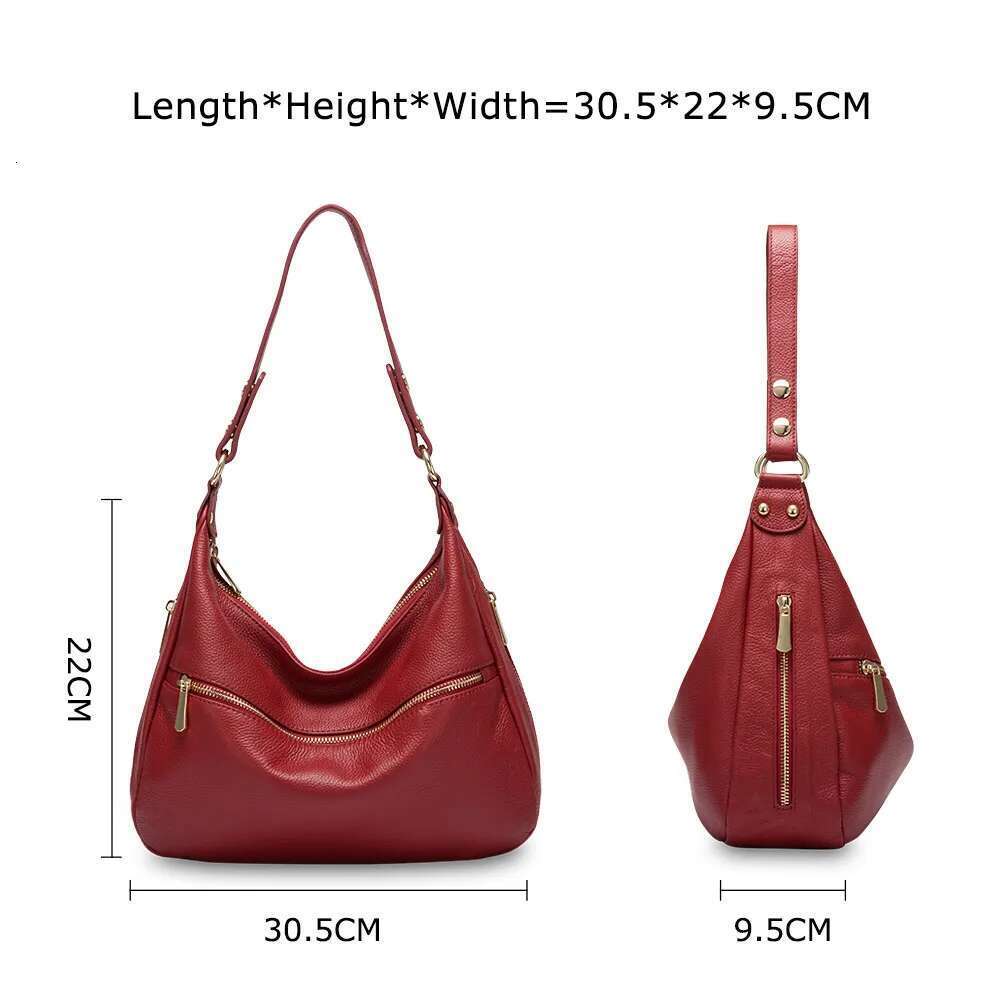 Zency Shoulder Bag For Women 100% Genuine Leather Tote Handbag Large Capacity Hobos Fashion Lady Crossbody Purse Black Red