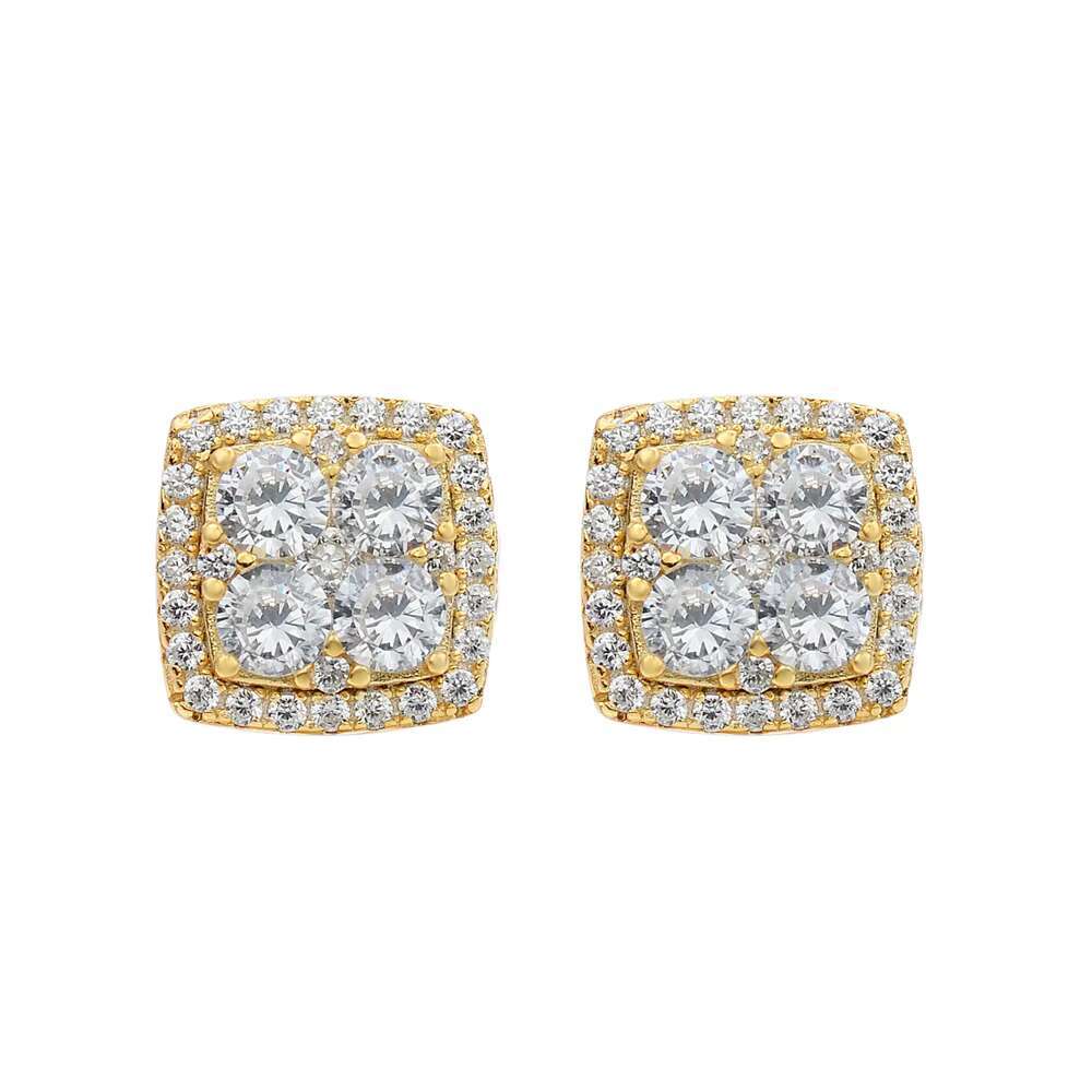 Fashion Wholesale Hip Hop Jewelry 14K Gold Plated Iced Out Cubic Zircon Brass Screw Back Stud Earrings for Men
