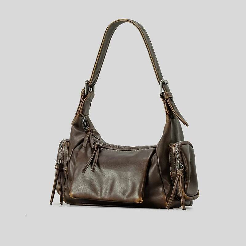 Vintage Armpit For Punk Women Handbags Retro Washed Pu Leather Shoulder Crossbody Bags Y2k Small Motorcycle Bag 2024