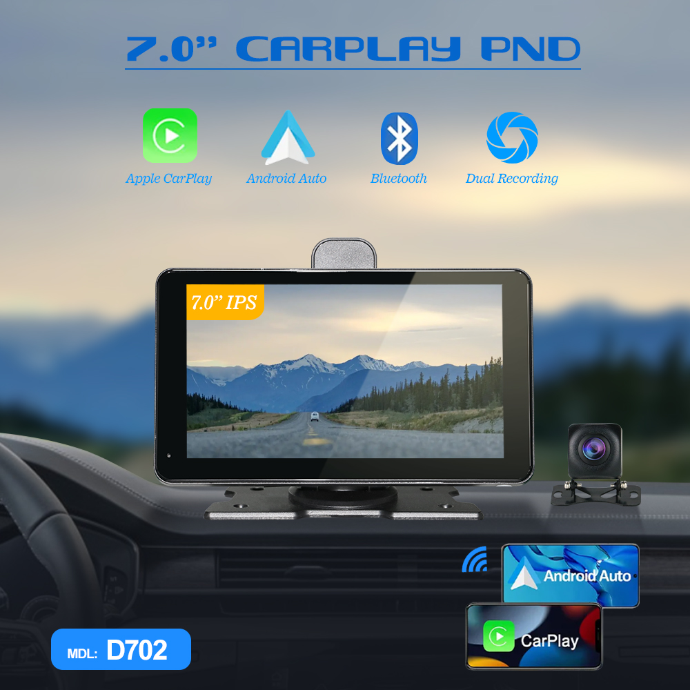 BY-CS74 7-inch In-Car Smart Display with Dual Cameras | Wireless CarPlay/Android Auto | 4K Front & 1080P Rear Cam | Global Multi-Language Support | Li