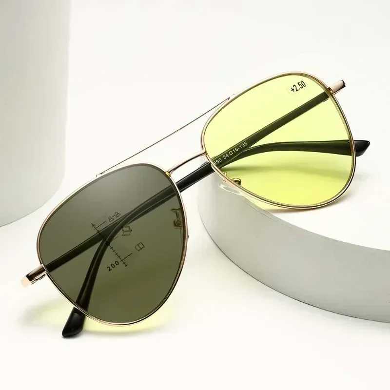 Progressive Multifocal Reading Glasses for Women Men Fashion Trend Color Changing Night Vision Eyewear Prescription Sunglasses W250513