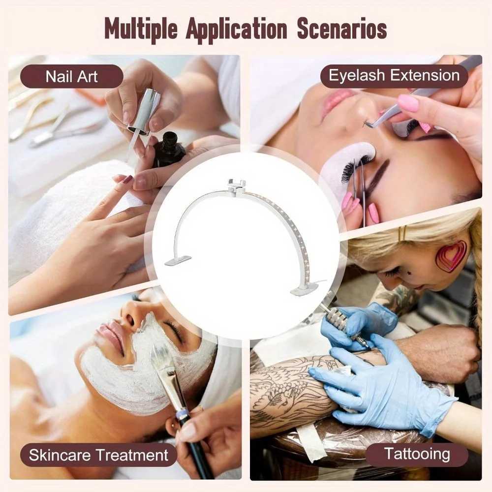 Half Moon Light for Nail Desk with Phone Holder 28IN Folding Half-moon Light with Shinning Diamond LED Lamp for Nail Art W250513