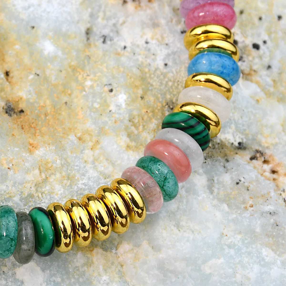 Natural Stone Colorful Mix-Gemstones Beaded Bracelet Bohemian Womens Sweet And Cute Summer Vacation Handmade JewelryXJ250513