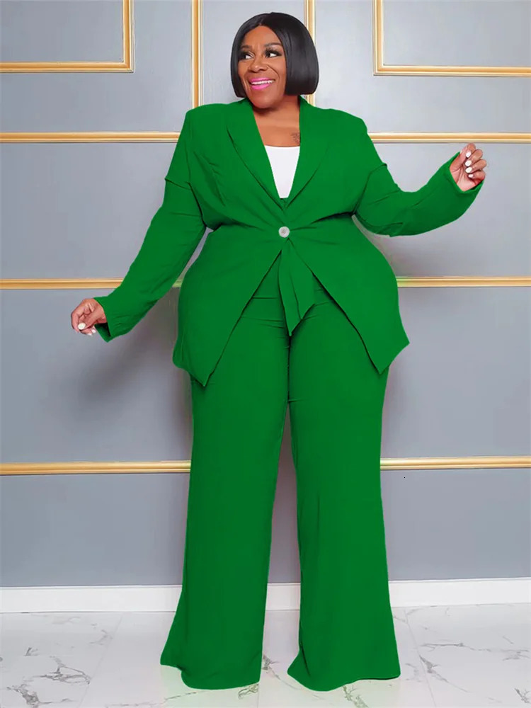 Wmstar Plus size womens twopiece solid professional suit top of the line pants set office ladies with bandages wholesale delivery 250506