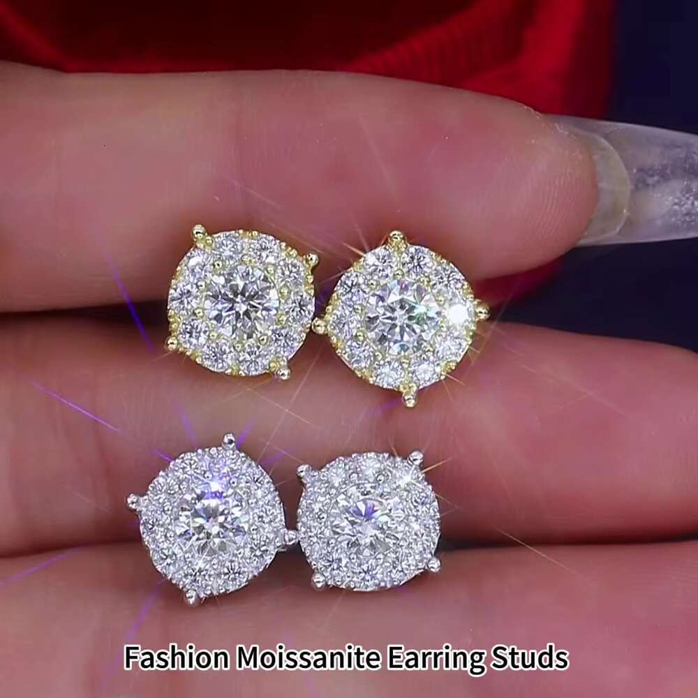 Ins Hot Moissanite Earrings for Women S925 Silver Iced Out Ear Studs Pass Diamonds Tester Hip Hop Jewelry Fashion Round Earrings