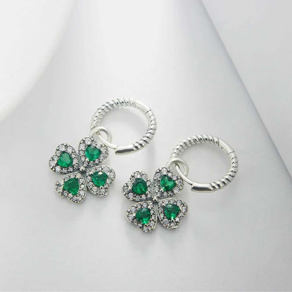 925 Sterling Silver Elegant Sparkling Lucky Clover Hoops Earring For Women Fashion Jewelry Simple Fine Colorful Flower Love Gift Y250510