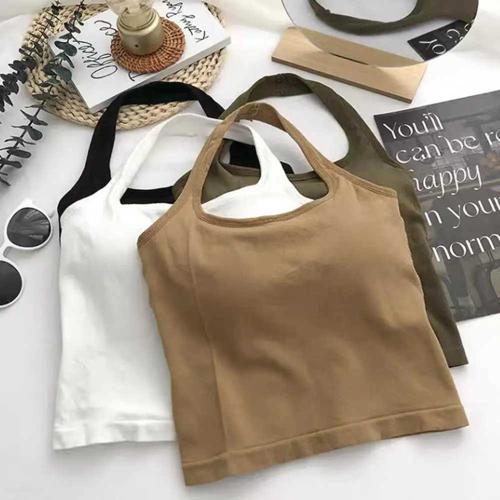 Summer Neck Halter Base Top Small Vest Beautiful Back Suspender Vest Sexy Back Chest Pad Outer Wear Strap Short Style Inner Top M250513