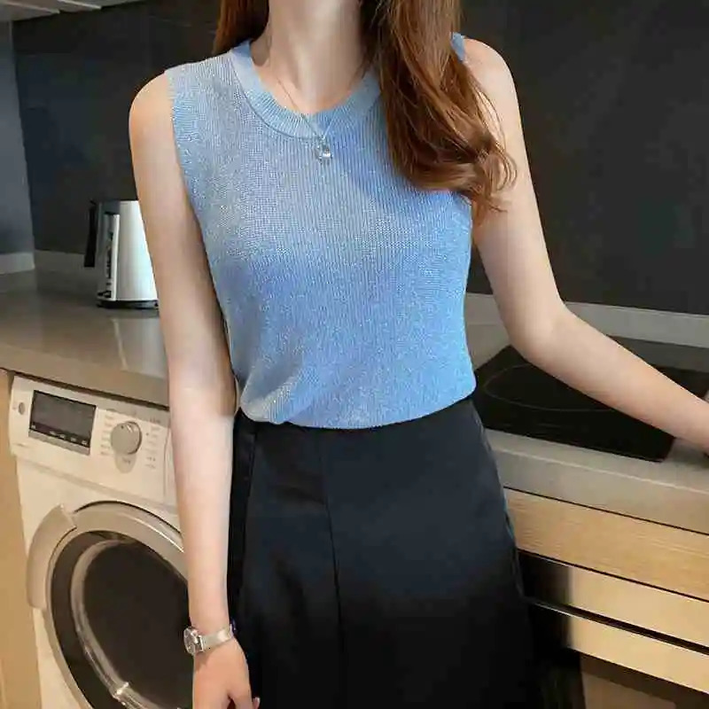Summer Spring Fashion Tank Top Women Sleeveless Knitted TShirts Female Elastic Slim Casual Vests Tops Camis Pullover Shirts 250513