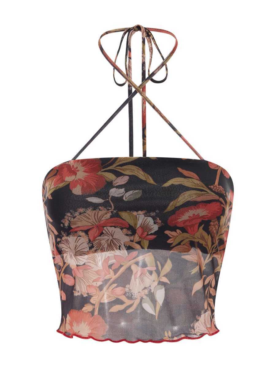Women Y2k Tube Tops Halter Sleeveless Floral Print Backless Aesthetic Slim Crop Tank Top Cami Streetwear M250513