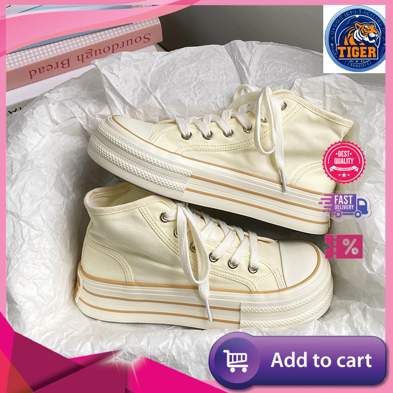 Ddmytiger Summer Breathable Student High Top Canvas Women S Thick Sole Heightened Small White Board Light And Thin Mango Big Head Casual Single Shoes 
