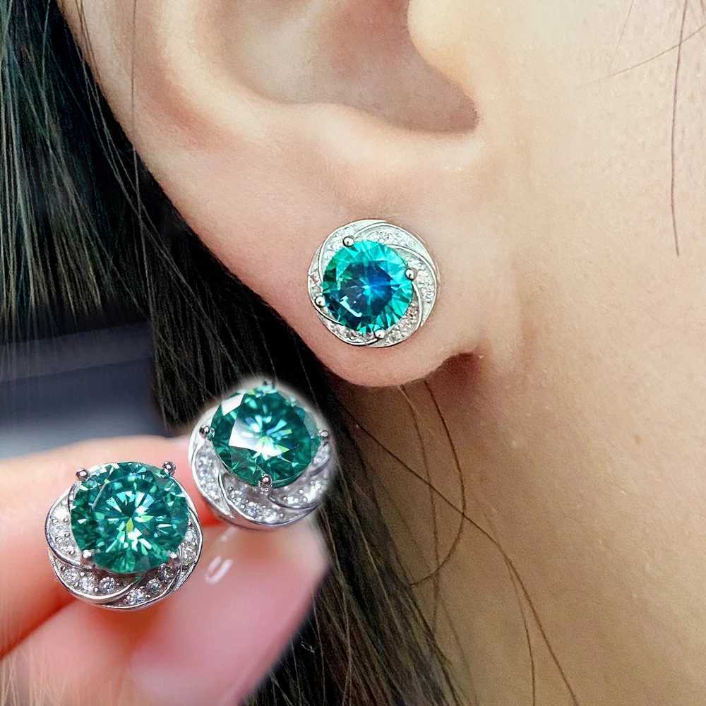 Solid 925 Sterling Silver Lab Blue Green Moissanite Diamond Stud Earrings for Women Super Sparkling Wedding Jewelry Gifts Y250510