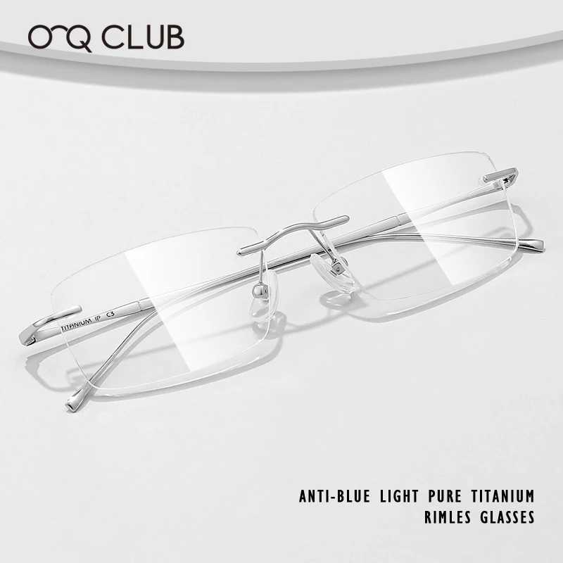 O-Q CLUB Ultra-light Titanium Reading Eyeglass Frames Men Fashion Simple Rimless Myopia Glasses Customized Prescription Glasses W250513
