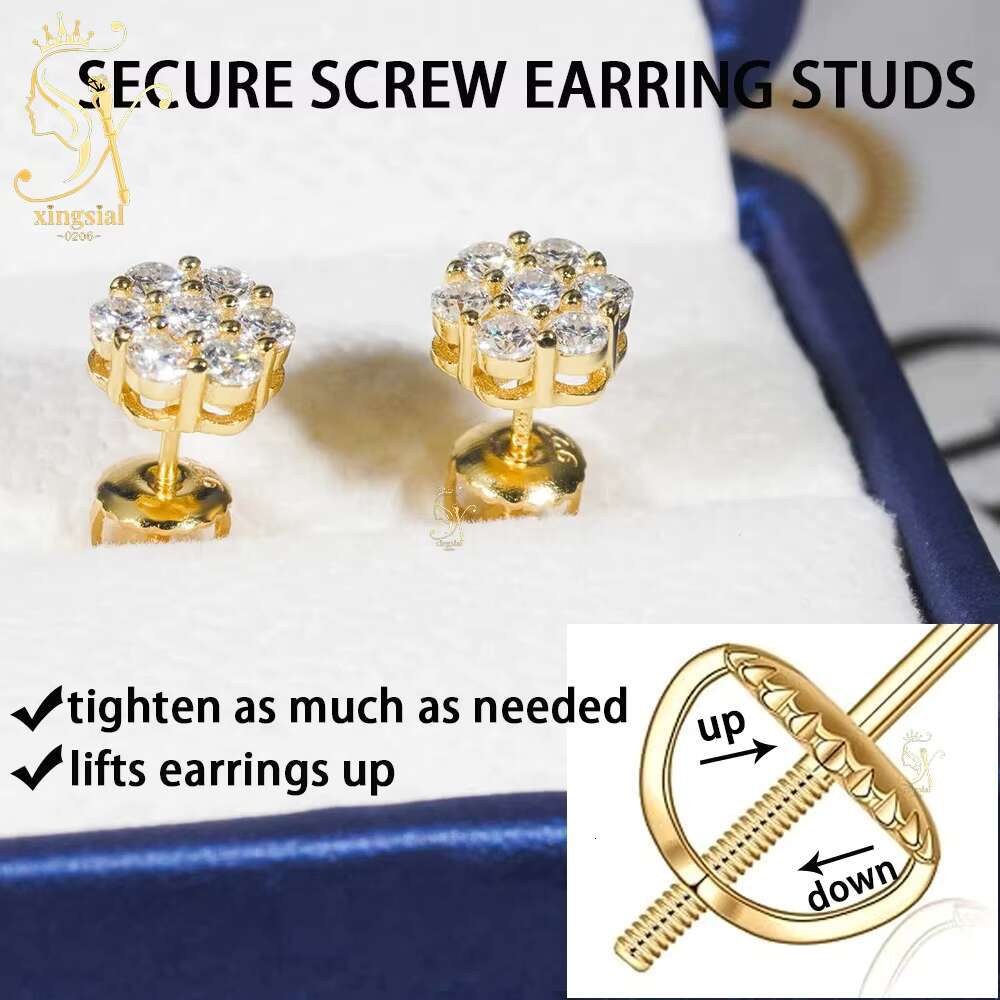 Wholesale Iced Out Hiphop Men Women Gift 925 Silver Gold Plated Screw Back VVS Diamond Moissanite Stud Moissanite Earrings