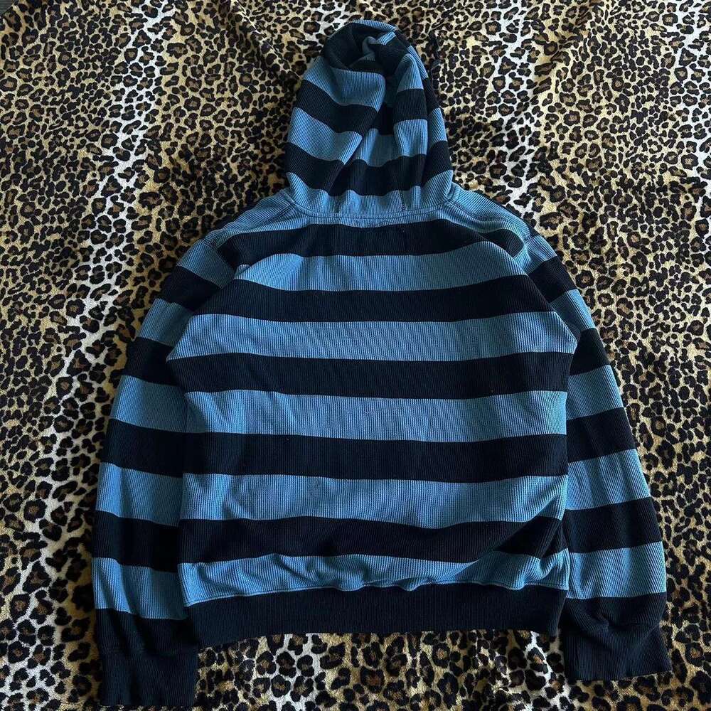 Combhasaki Women's Y2K Vintage Zip-up Loose Fit Sweatshirts Coat Aesthetic Striped Oversized Grunge Hooded Jacket with Pockets