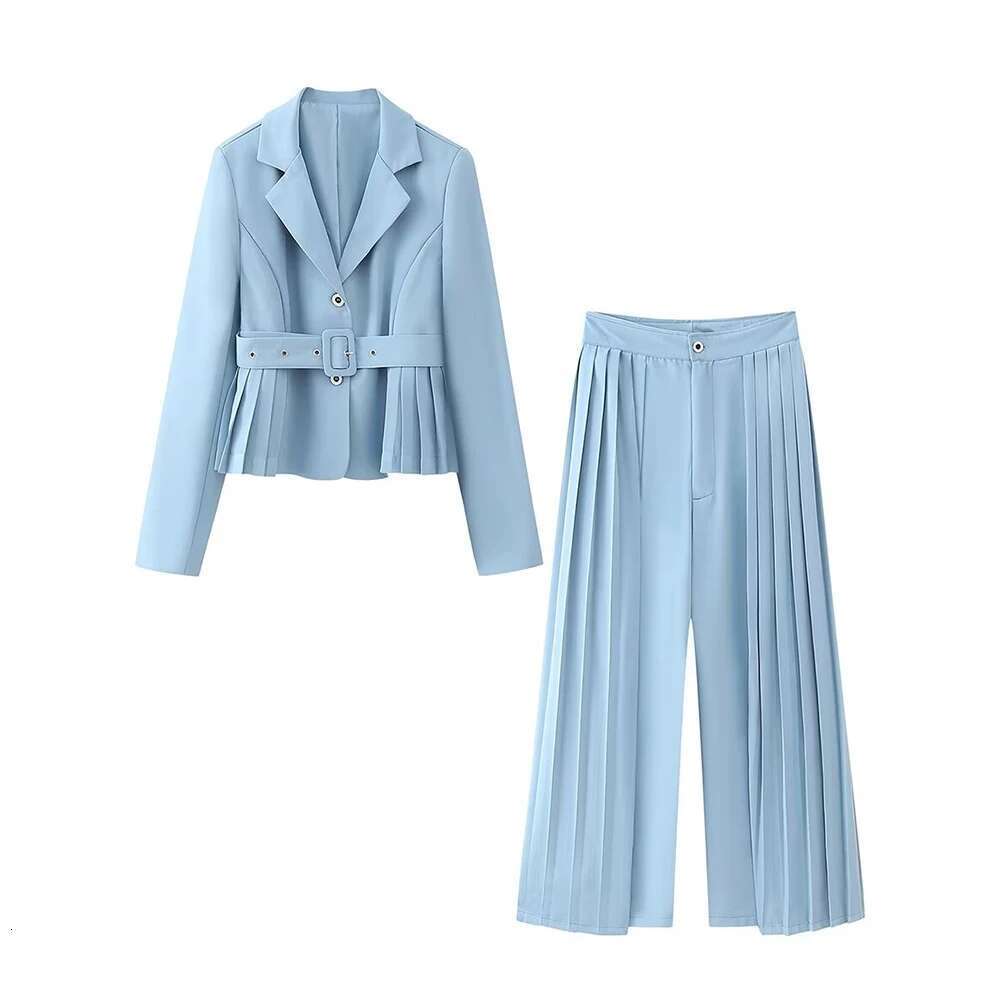 Women's Fashion New Unique and Elegant Wrinkled Suit&Pant Set