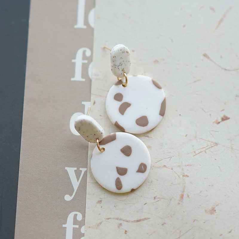 Natural Bright Colors Beige Marble Dots Pattern Polymer Clay Earrings Geometric Drop Dangle Pendants Earrings Stud Casual Daily Y250510