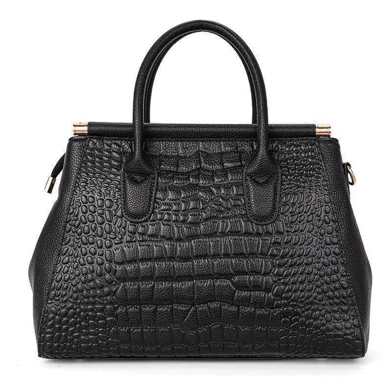 Aidrani New Crocodile Pattern Women's Handbag Large Capacity Solid Color Practical Cowhide Bag