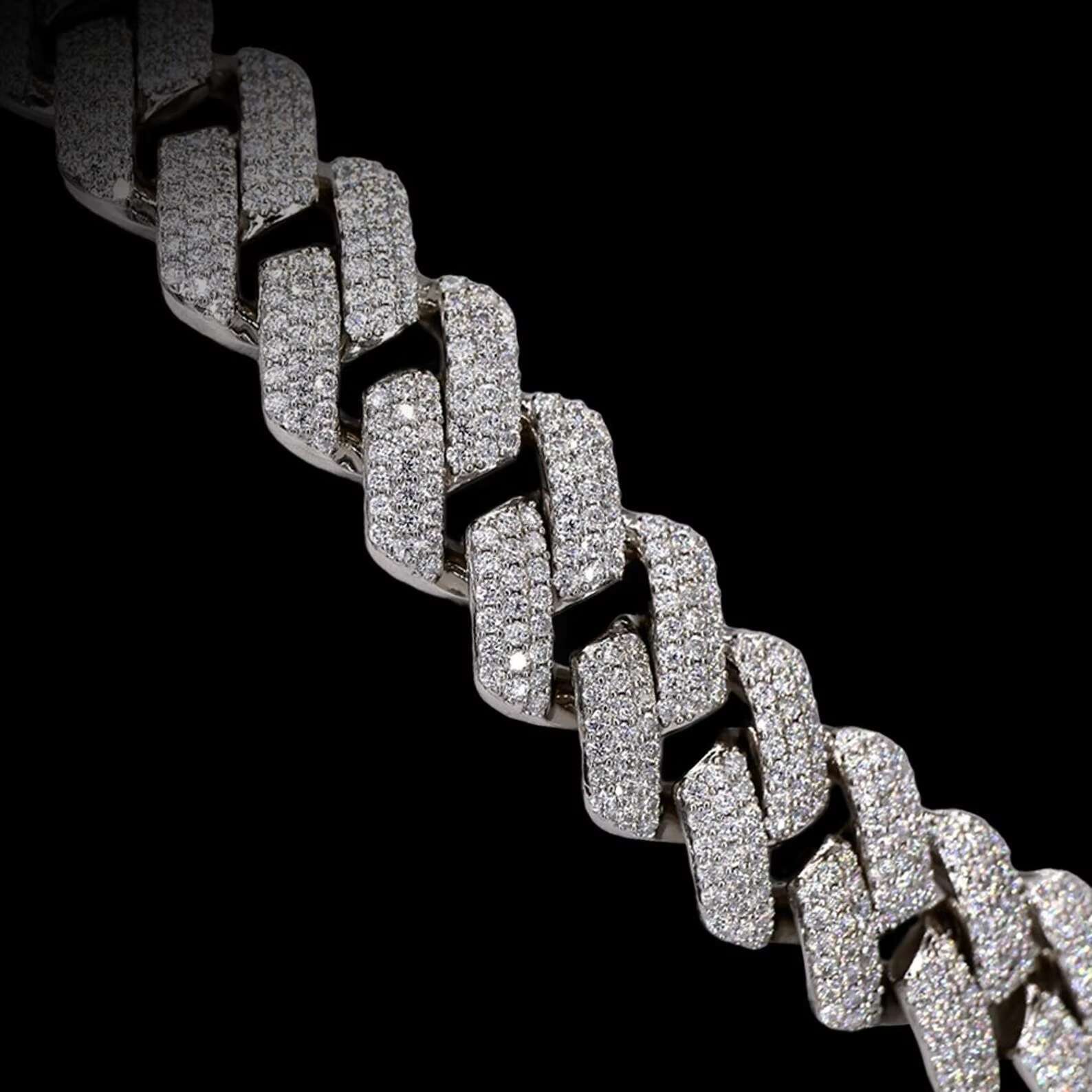 15mm Wholesale Vvs Moissanite Dia Sterling Sier Solid Cuban Link Chain Fully Iced Out Hip Hop Jewelry popular design