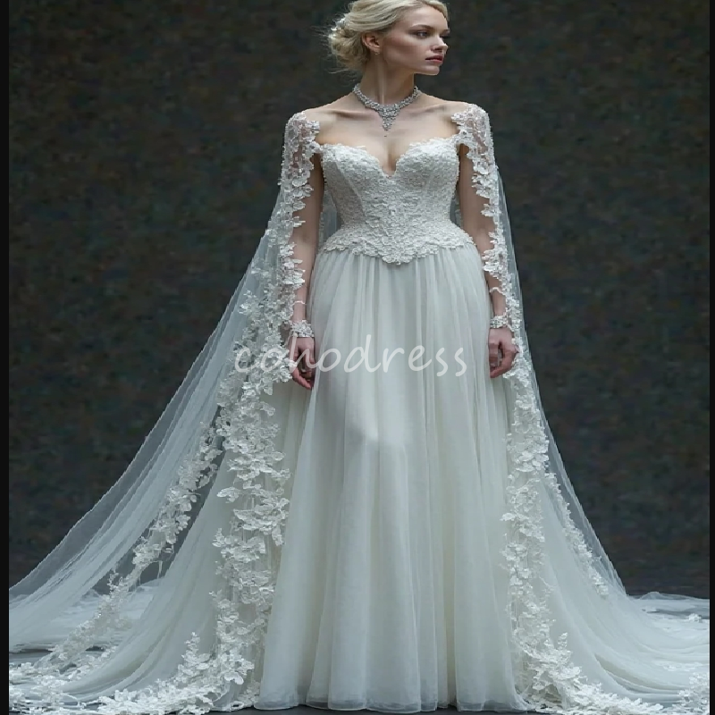 Glamorous Elf Boho Wedding Dress With Cape Lace Bohemian Mysterious Bride Dress A Line Enchanting Country Bridal Dress 2025 Elegant Robe De Mariage