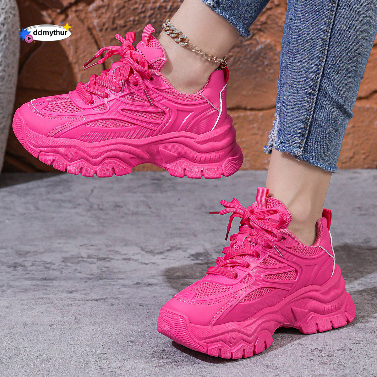 Dad's 2024 Mesh Breathable Small White Thick Sole Elevated Casual Large Sports Women's Shoes ddmythur