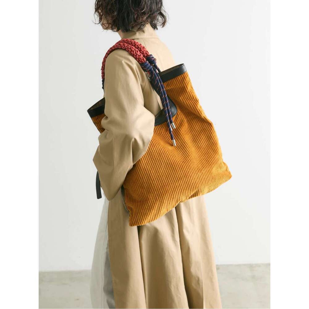 Autumn And Winter New Corduroy Tote Retro Large-Capacity Shoulder Spliced Rope Knot Commuter Bag, Handbag