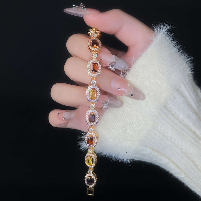 sweet colored zircon bracelet for women gentle and fashionable temperament geometric oval bracelet small stall trend