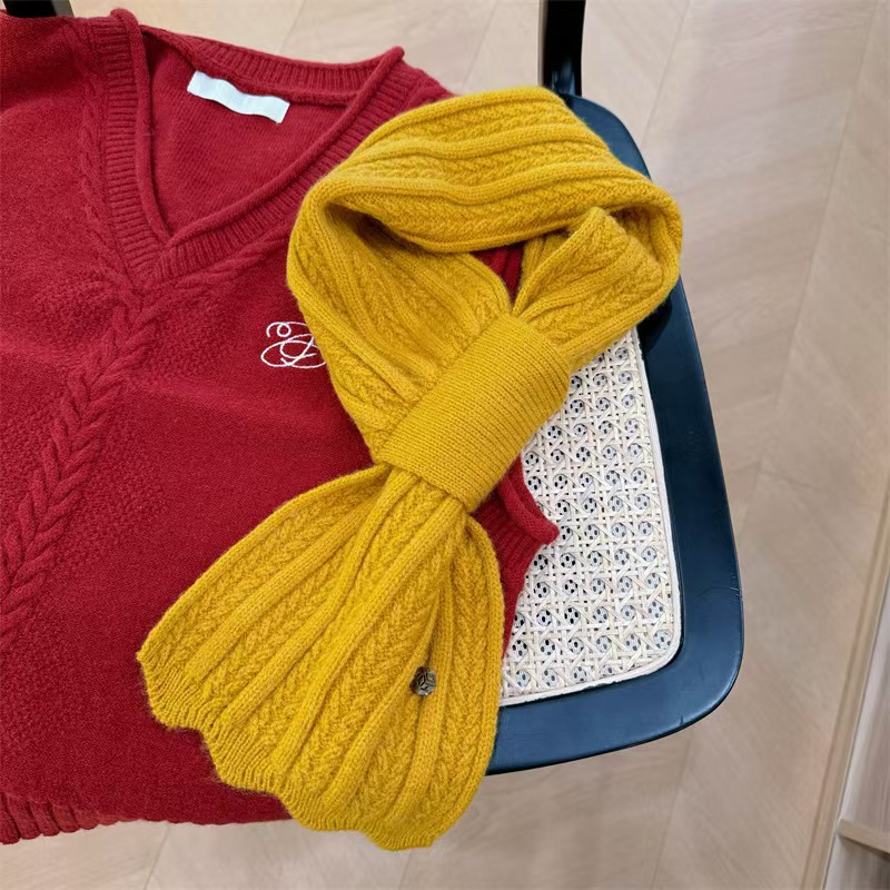 T697 scarf women's winter all-match solid color style simple solid color knitted cross lazy all-match cold-proof couple neck scarf