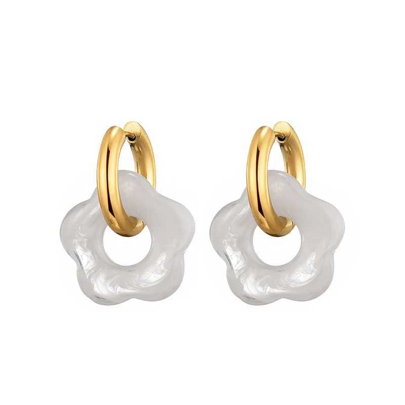 New Flower Resin Acrylic Drop Earrings Gold Color Round Circle Stainless Steel Ear Buckle Hoop Earrings For Women Jewelry Gift Y250510