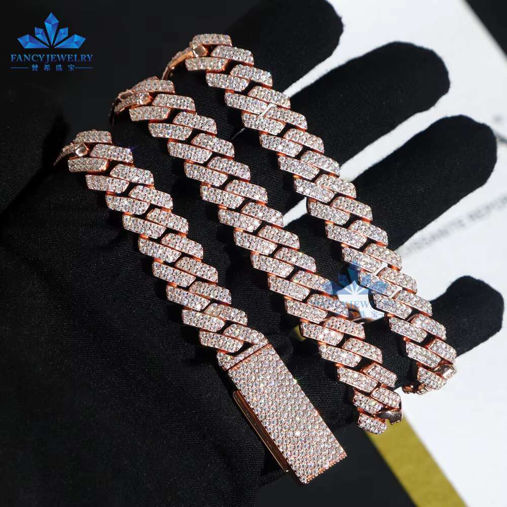 Pass Dia Tester 8mm Two Rows Sier Moissanite Ice Out Hiphop Cuban Link Chain Bracelet