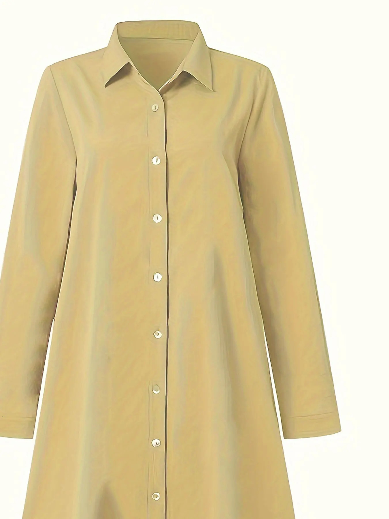 Plus size casual set womens solid long sleeved button up collar split shirt and pants 2piece 250506