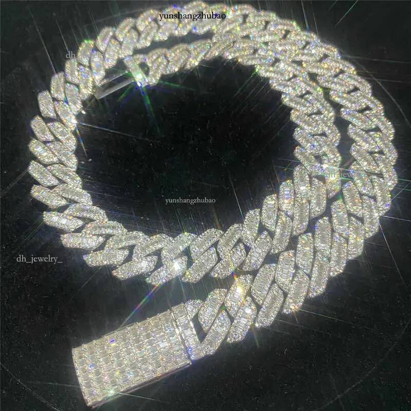 15mm Fine Hip Hop Jewelry Dia Men Necklace Sterg Sier Fully VVS Moissanite Baguette Cuban k Chain